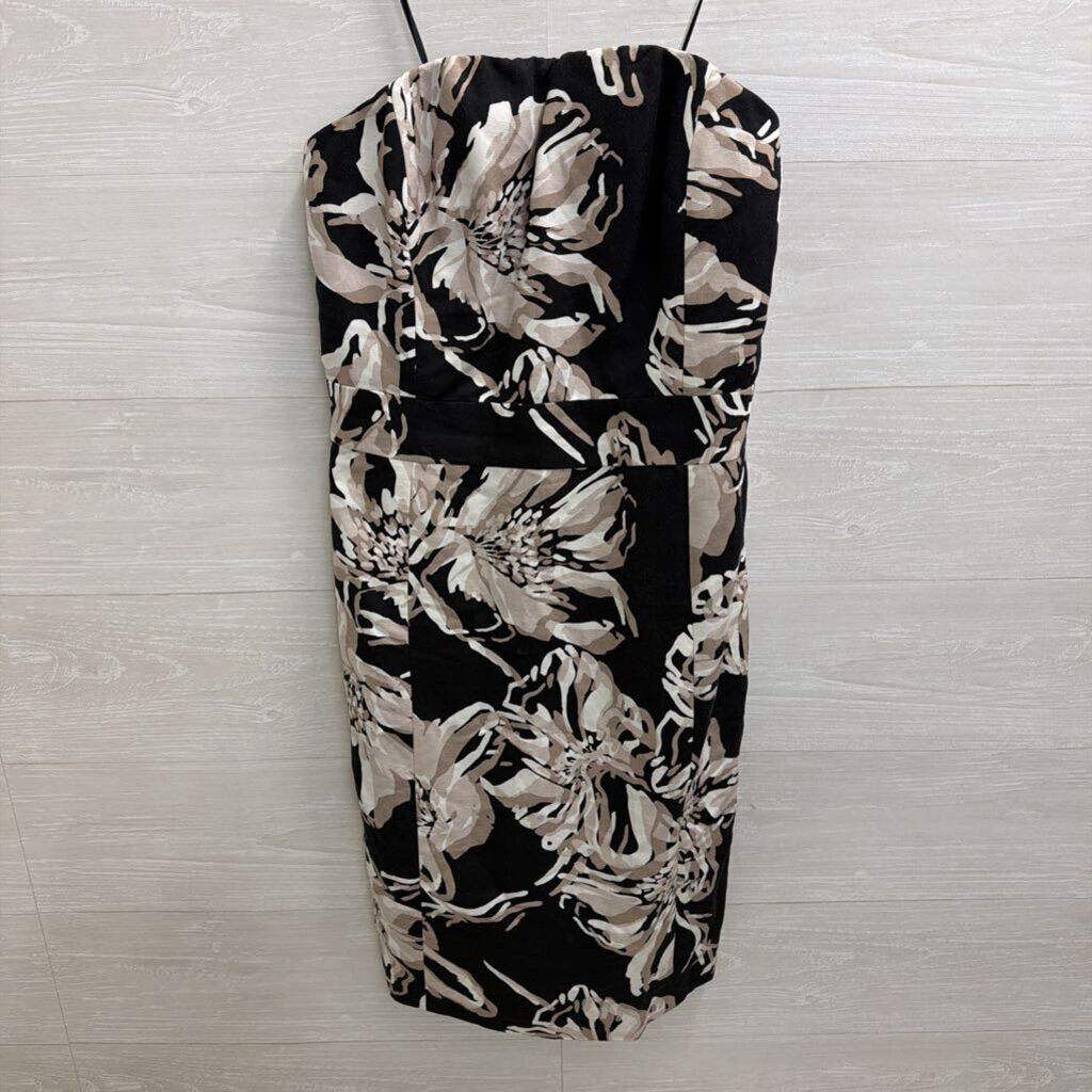 Banana Republic Black/ Beige Floral Strapless Dress 8