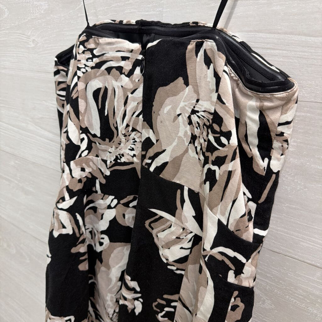 Banana Republic Black/ Beige Floral Strapless Dress 8