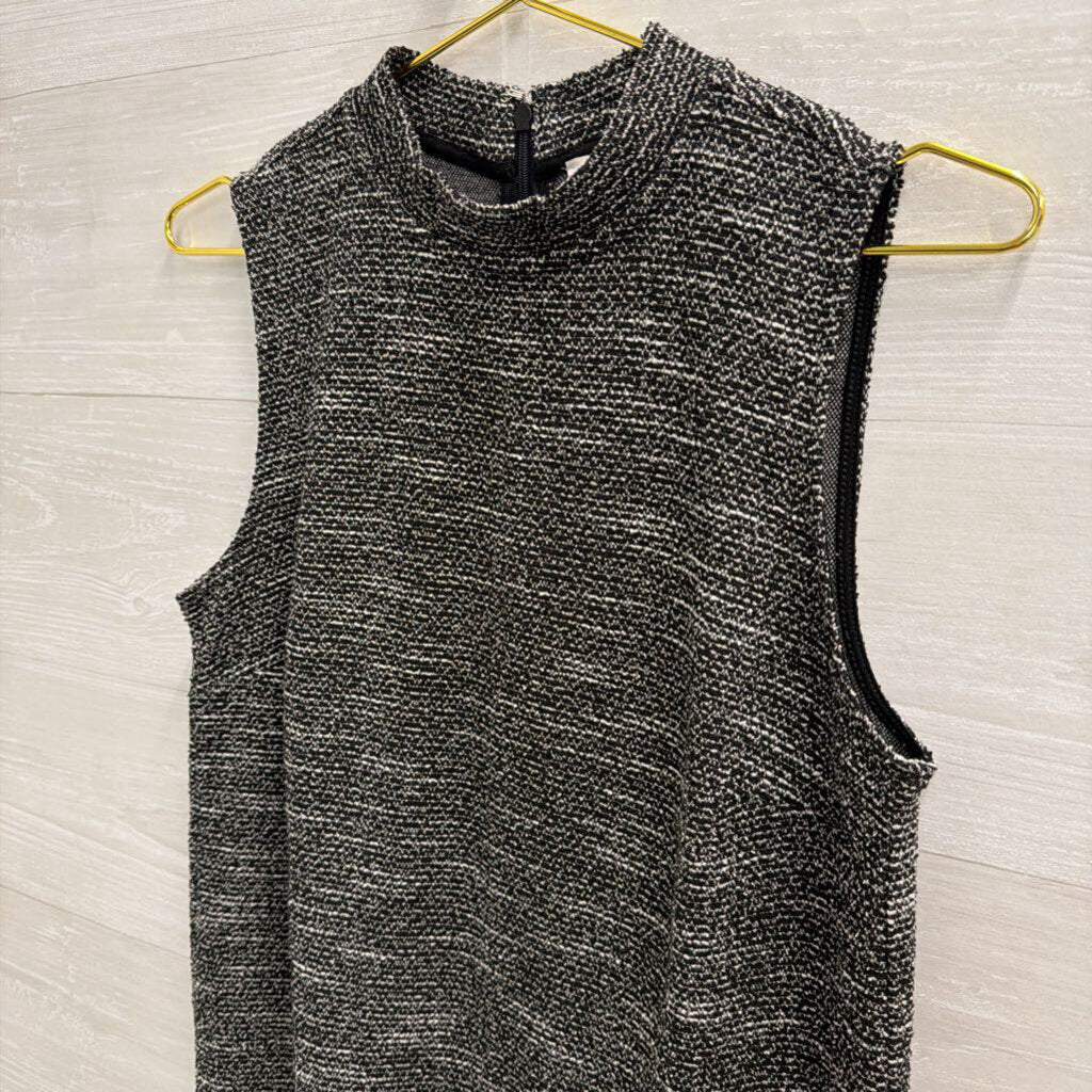 Loft Black/ White Textured Mock Neck Sleeveless Dress 6