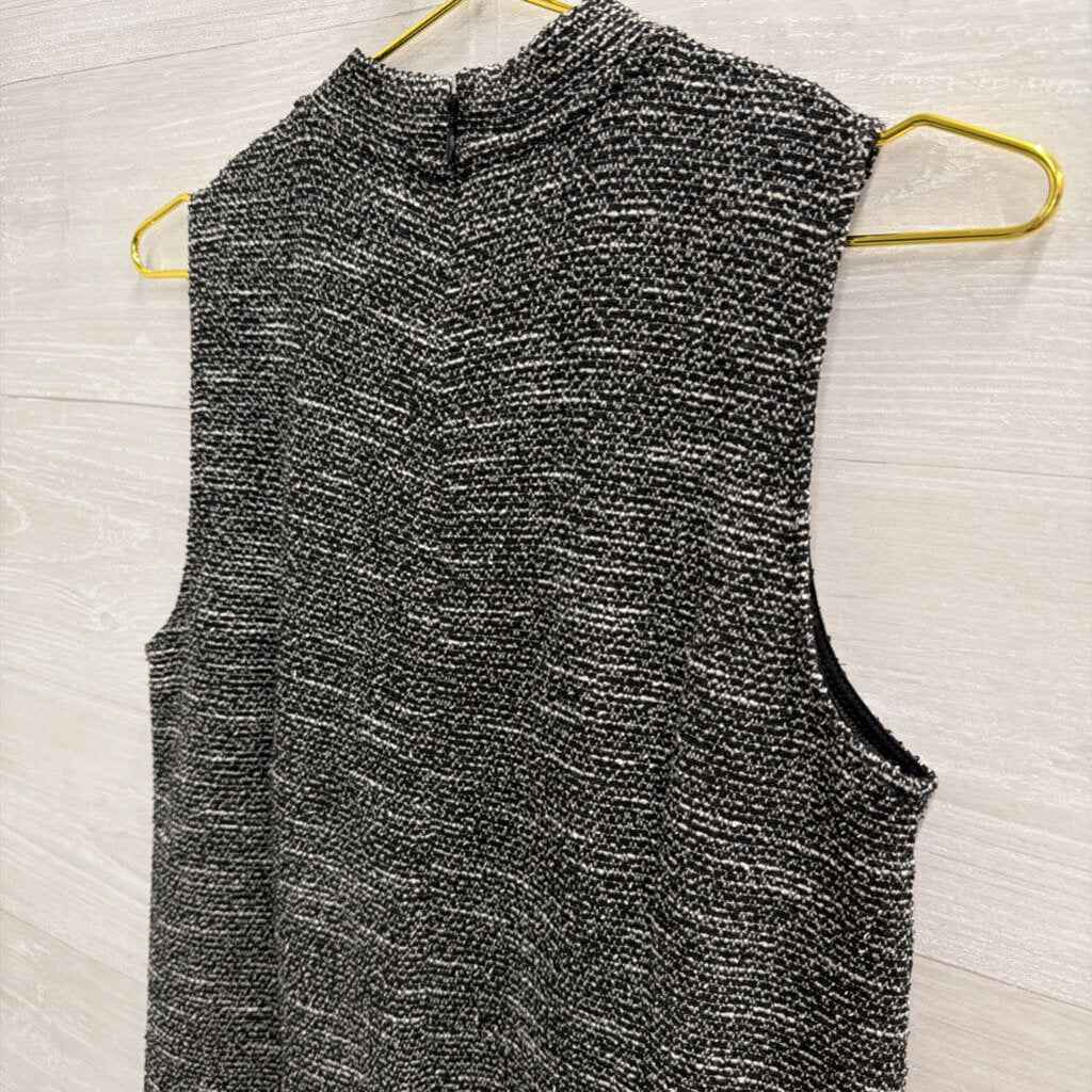 Loft Black/ White Textured Mock Neck Sleeveless Dress 6