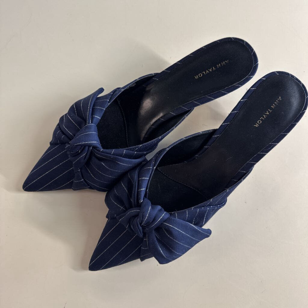 Ann Taylor Navy/ Silver Pin Stripe Point Toe Slip On Heels 9.5