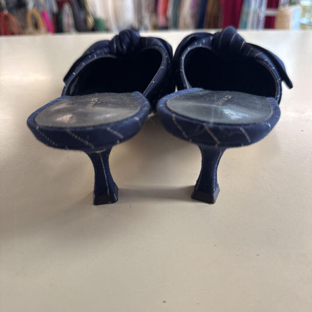 Ann Taylor Navy/ Silver Pin Stripe Point Toe Slip On Heels 9.5
