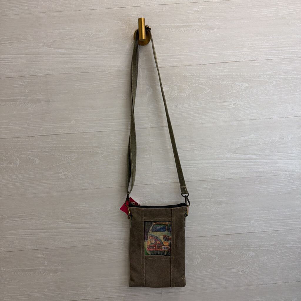 Vintage Addiction Grey/ Multi VW Bus Graphic Crossbody Purse