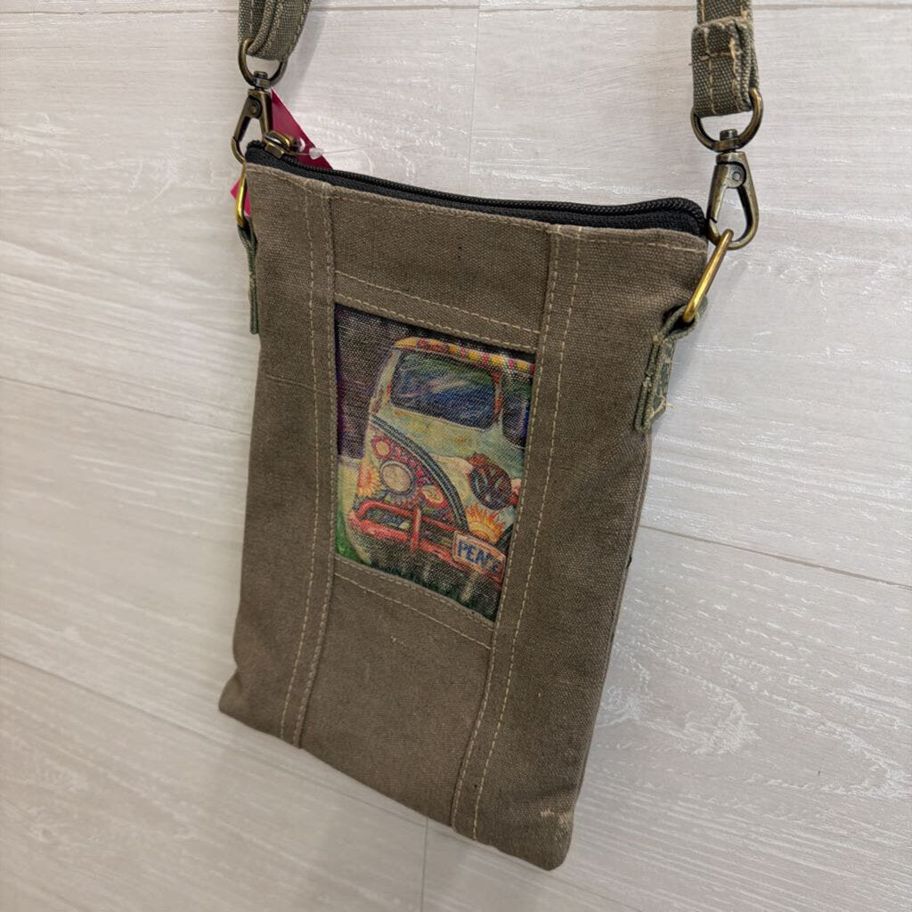Vintage Addiction Grey/ Multi VW Bus Graphic Crossbody Purse