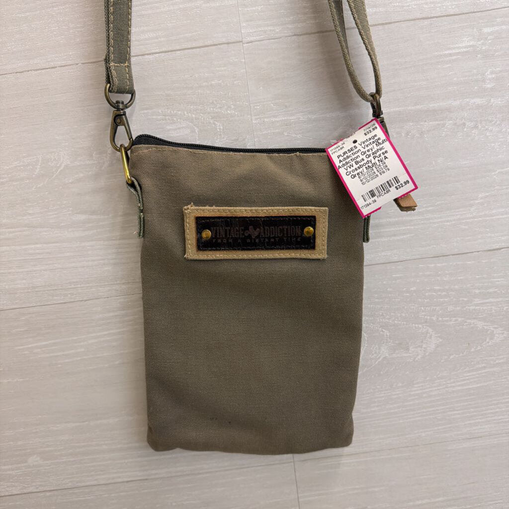 Vintage Addiction Grey/ Multi VW Bus Graphic Crossbody Purse