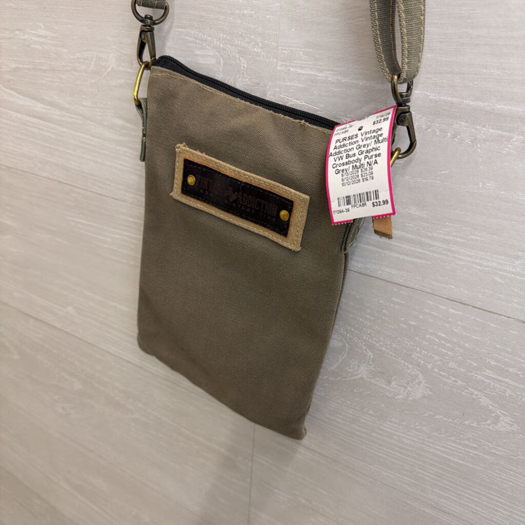 Vintage Addiction Grey/ Multi VW Bus Graphic Crossbody Purse
