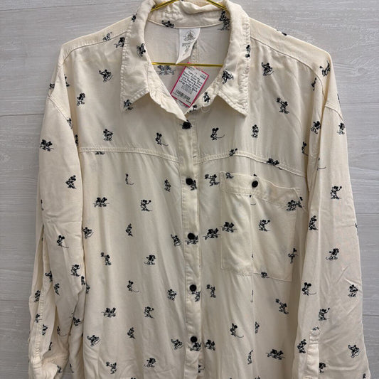 Disney White/ Black Mickey/ Minnie Print Long Sleeve Button Down Top Extra Large