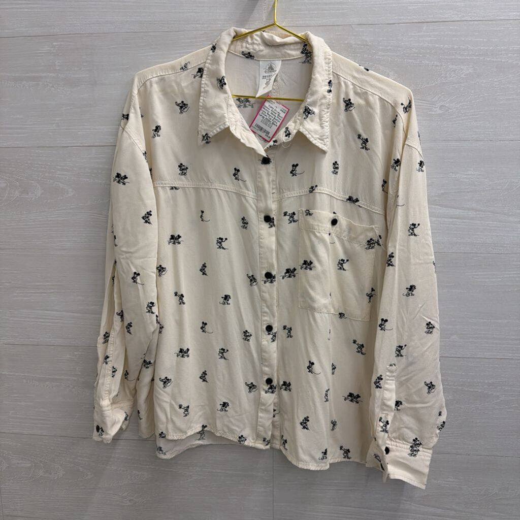 Disney White/ Black Mickey/ Minnie Print Long Sleeve Button Down Top Extra Large