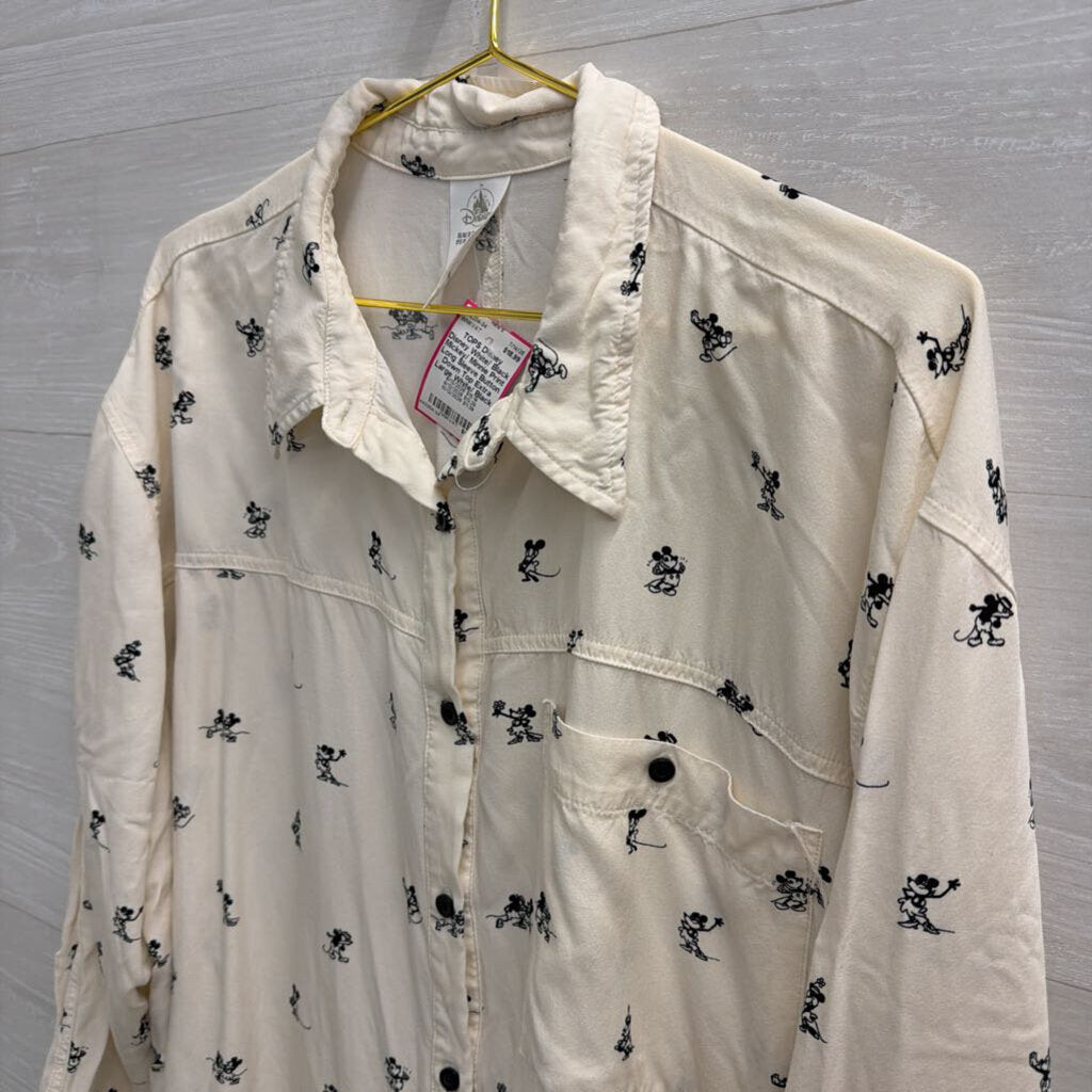 Disney White/ Black Mickey/ Minnie Print Long Sleeve Button Down Top Extra Large
