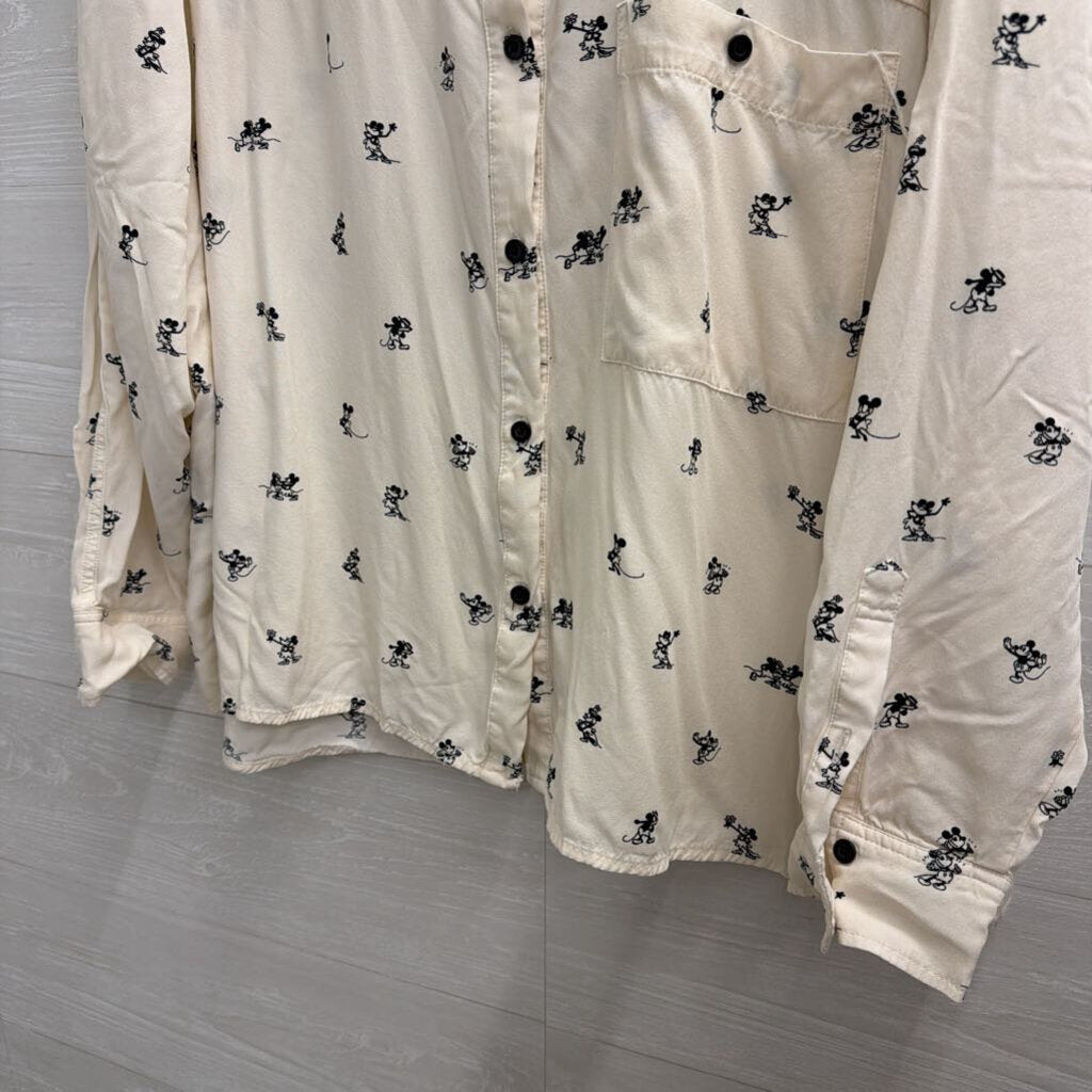 Disney White/ Black Mickey/ Minnie Print Long Sleeve Button Down Top Extra Large