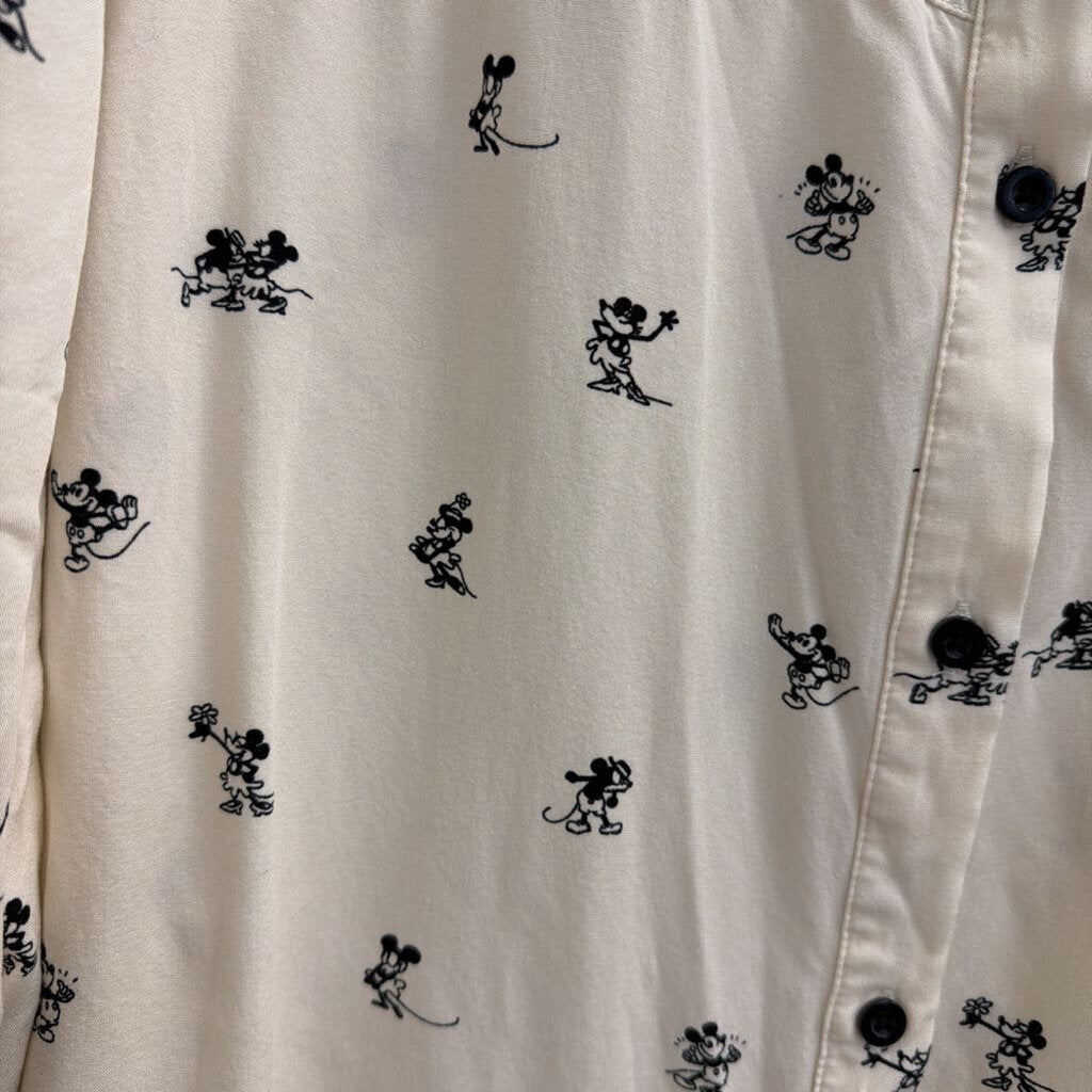 Disney White/ Black Mickey/ Minnie Print Long Sleeve Button Down Top Extra Large