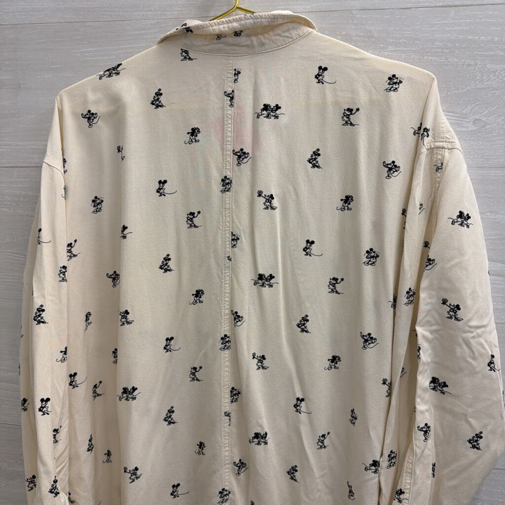 Disney White/ Black Mickey/ Minnie Print Long Sleeve Button Down Top Extra Large