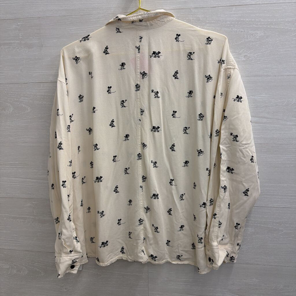 Disney White/ Black Mickey/ Minnie Print Long Sleeve Button Down Top Extra Large