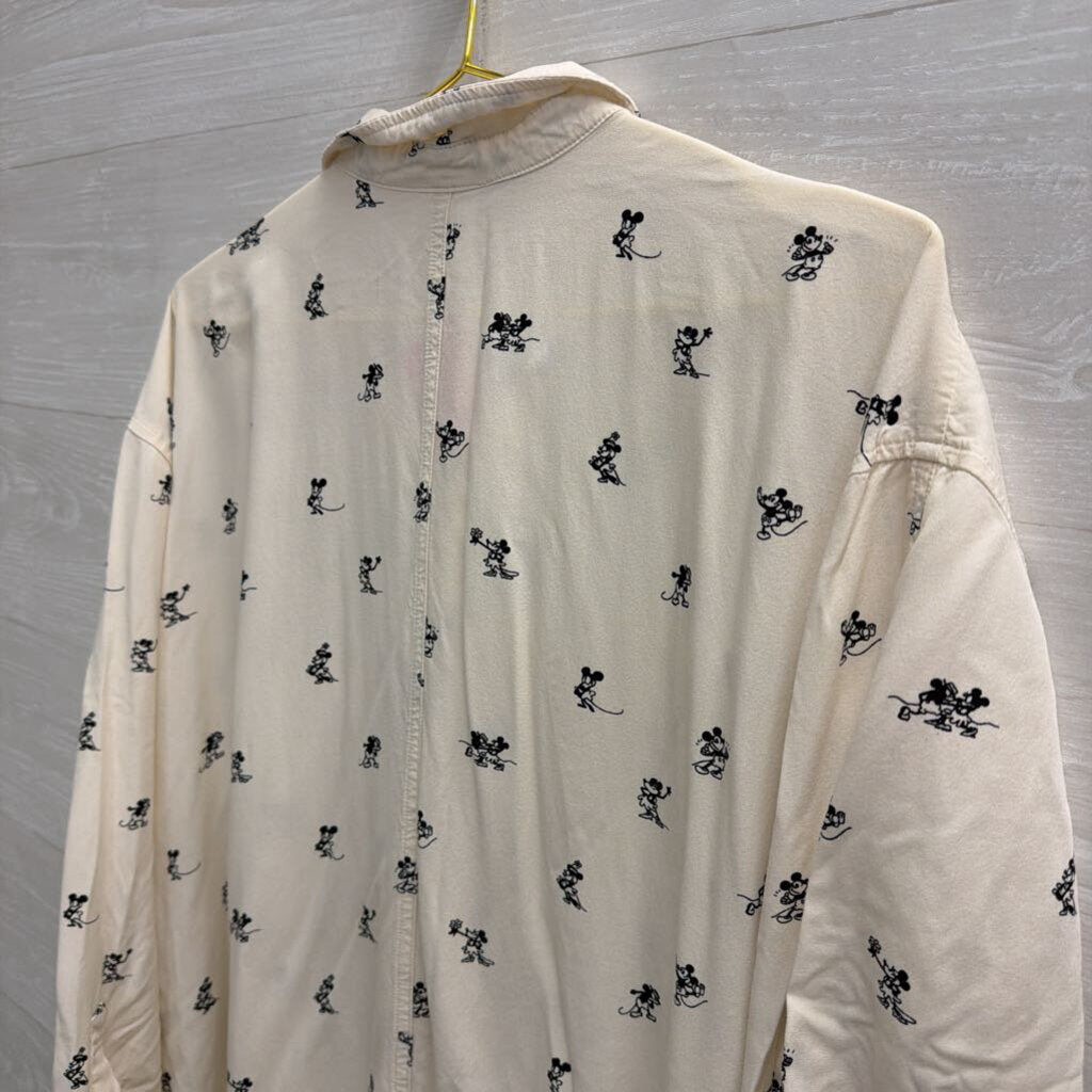 Disney White/ Black Mickey/ Minnie Print Long Sleeve Button Down Top Extra Large