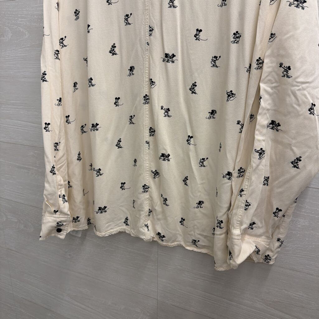 Disney White/ Black Mickey/ Minnie Print Long Sleeve Button Down Top Extra Large