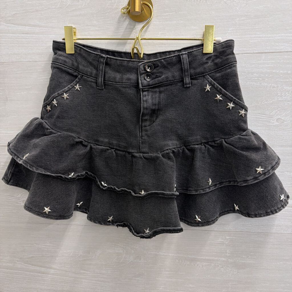 Social Collision Black/ Silver Studded Denim Ruffle Mini Skirt Small