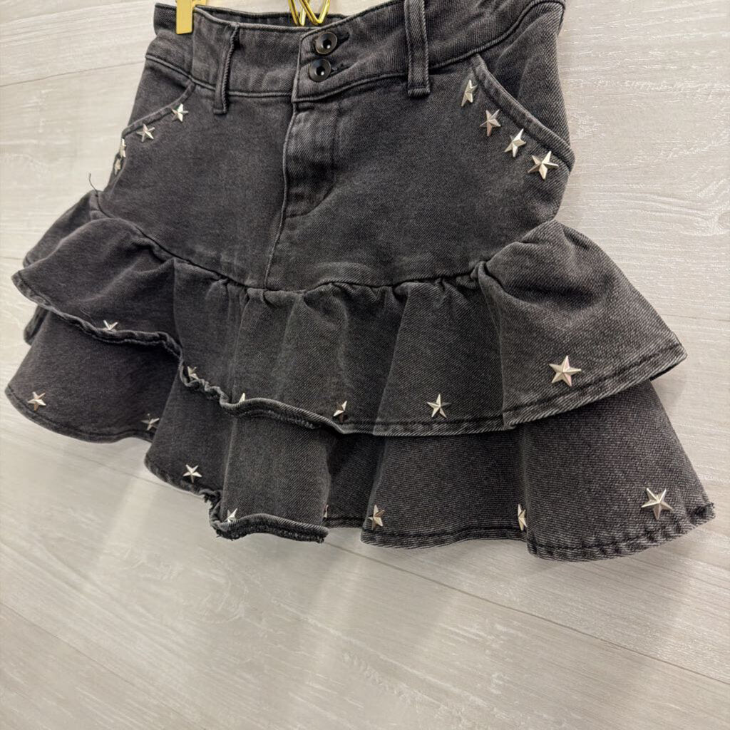 Social Collision Black/ Silver Studded Denim Ruffle Mini Skirt Small