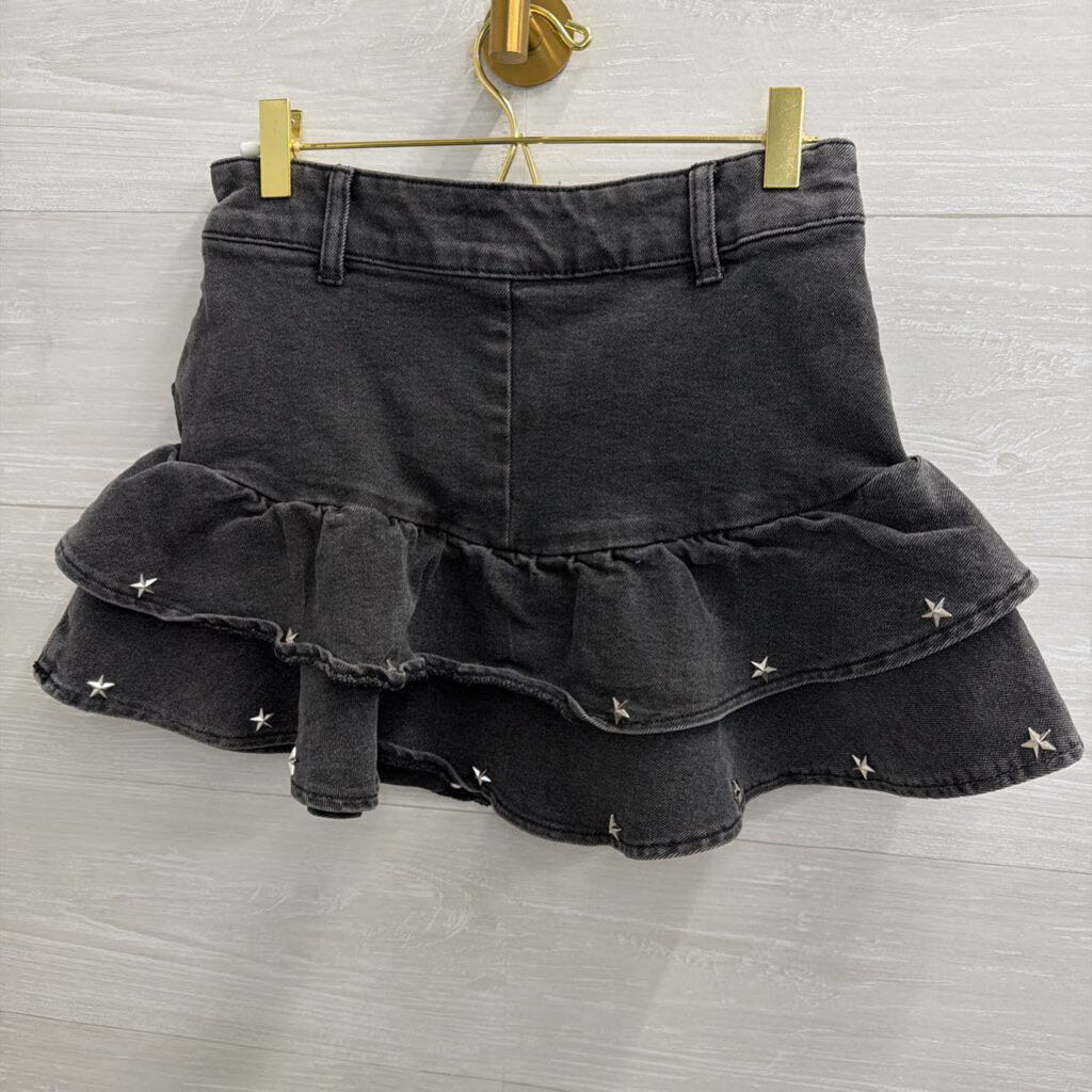 Social Collision Black/ Silver Studded Denim Ruffle Mini Skirt Small