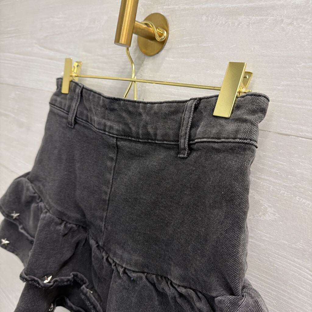 Social Collision Black/ Silver Studded Denim Ruffle Mini Skirt Small