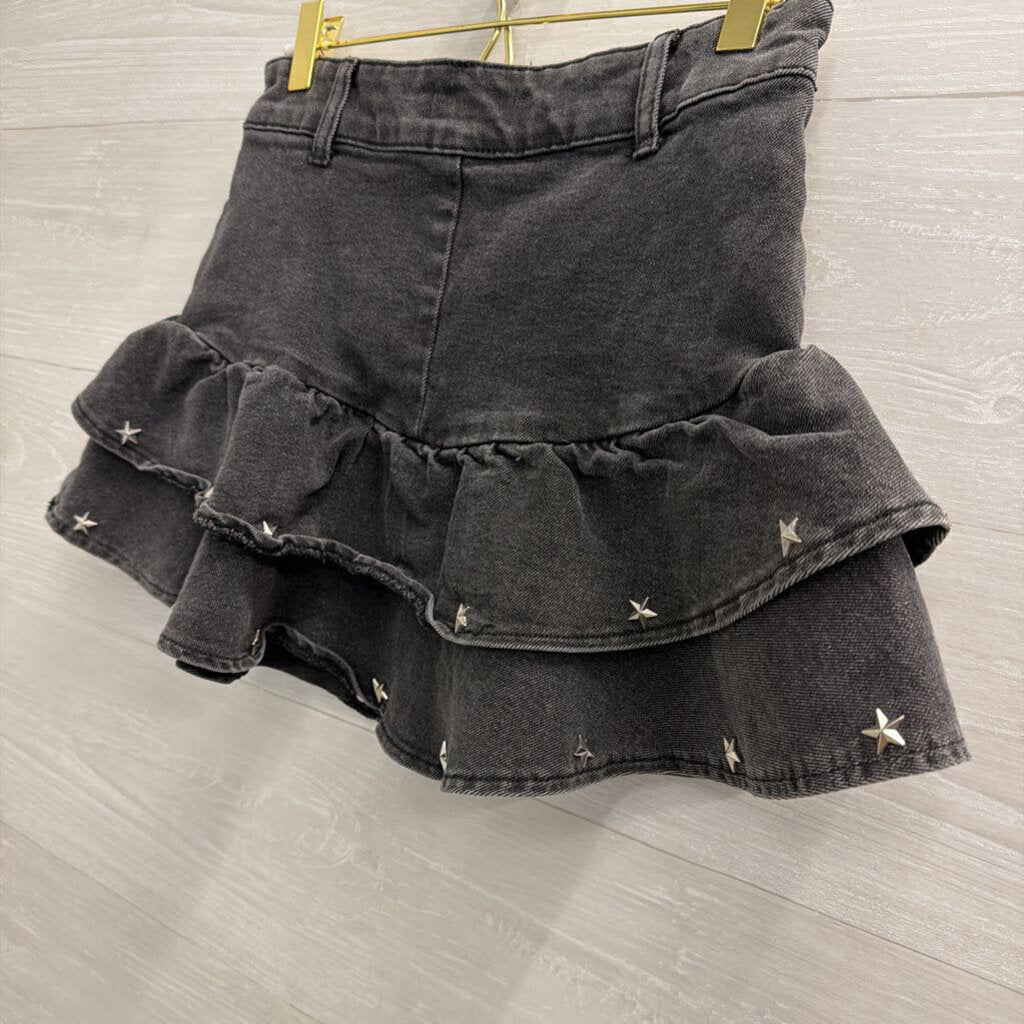Social Collision Black/ Silver Studded Denim Ruffle Mini Skirt Small