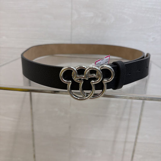 Disney Black Leather Silver Mickey Buckle Belt Medium