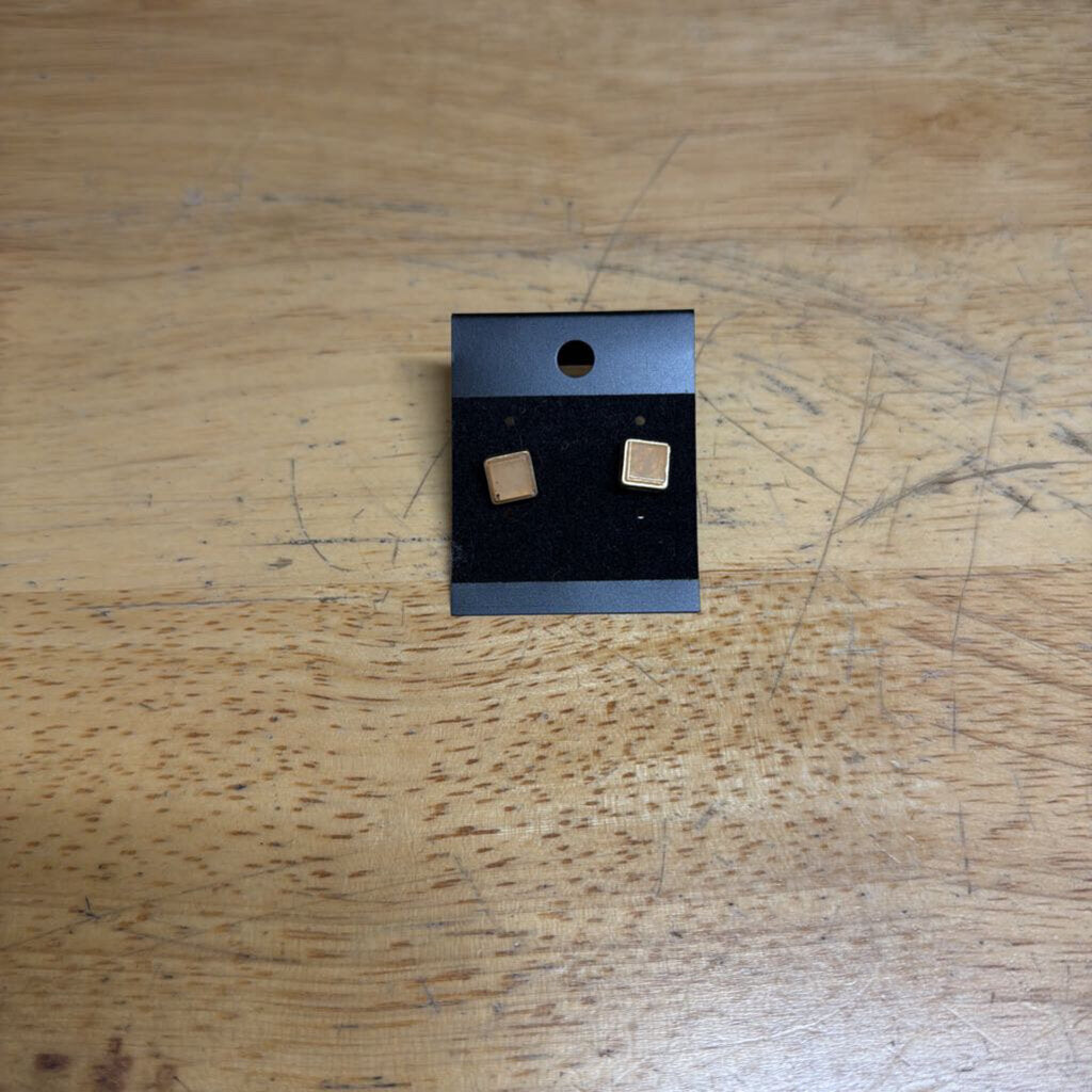 Gold/ Pink Square Stud Earrings