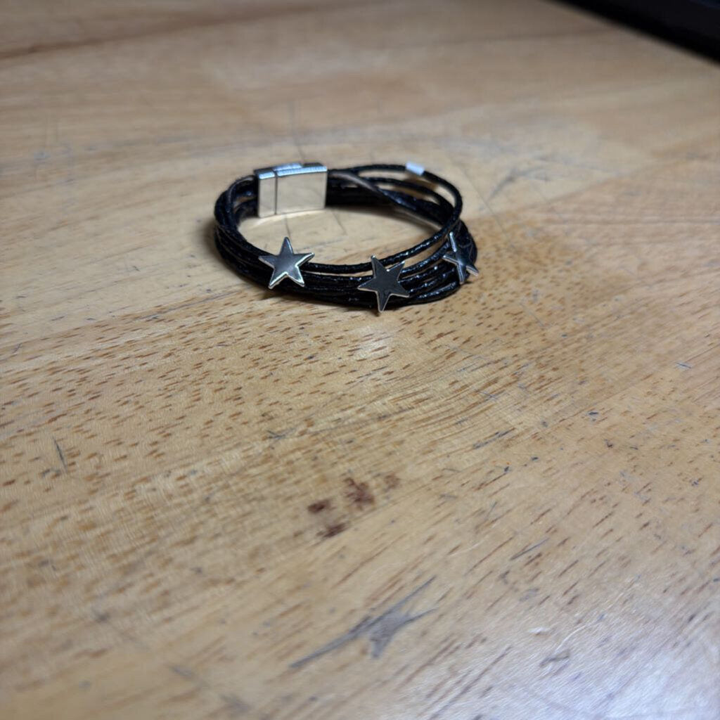 Black Corded/ Silver Star Multi Strand Bracelet
