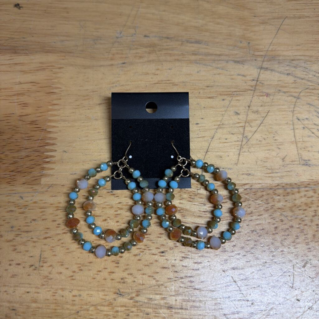 Gold/ Multi Beaded Drop Earrings