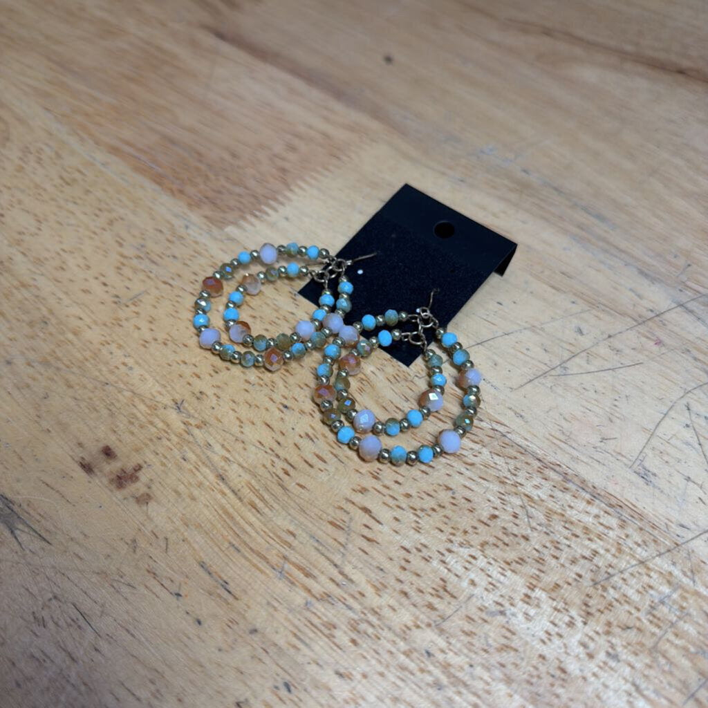 Gold/ Multi Beaded Drop Earrings