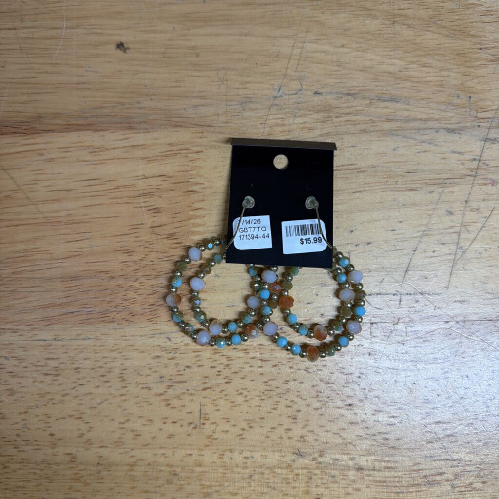 Gold/ Multi Beaded Drop Earrings