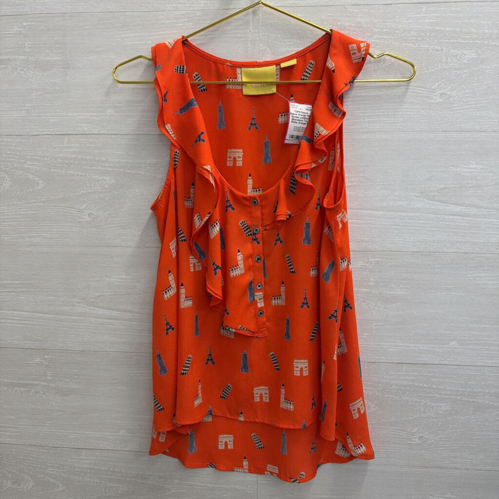 Maeve Orange/ Multi Europe Landmark Sleeveless Top 0 Petite