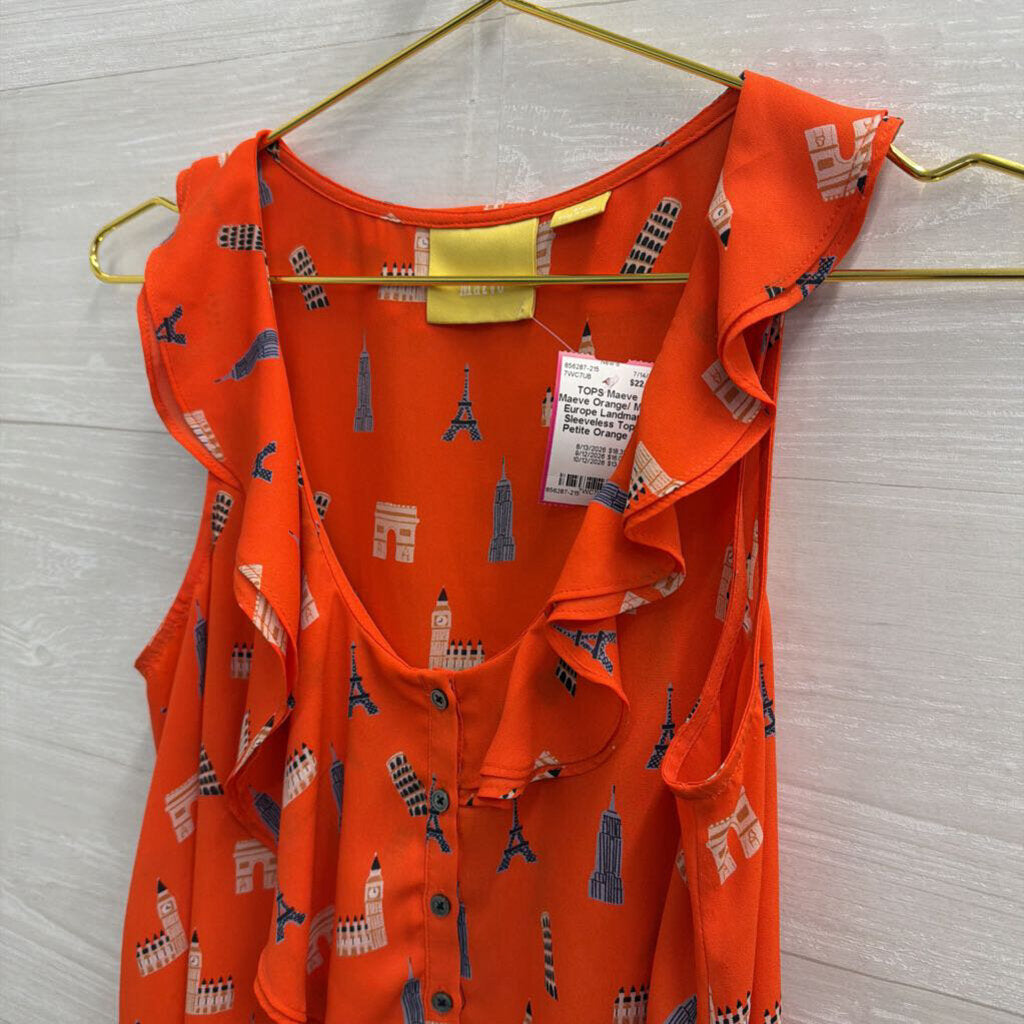 Maeve Orange/ Multi Europe Landmark Sleeveless Top 0 Petite