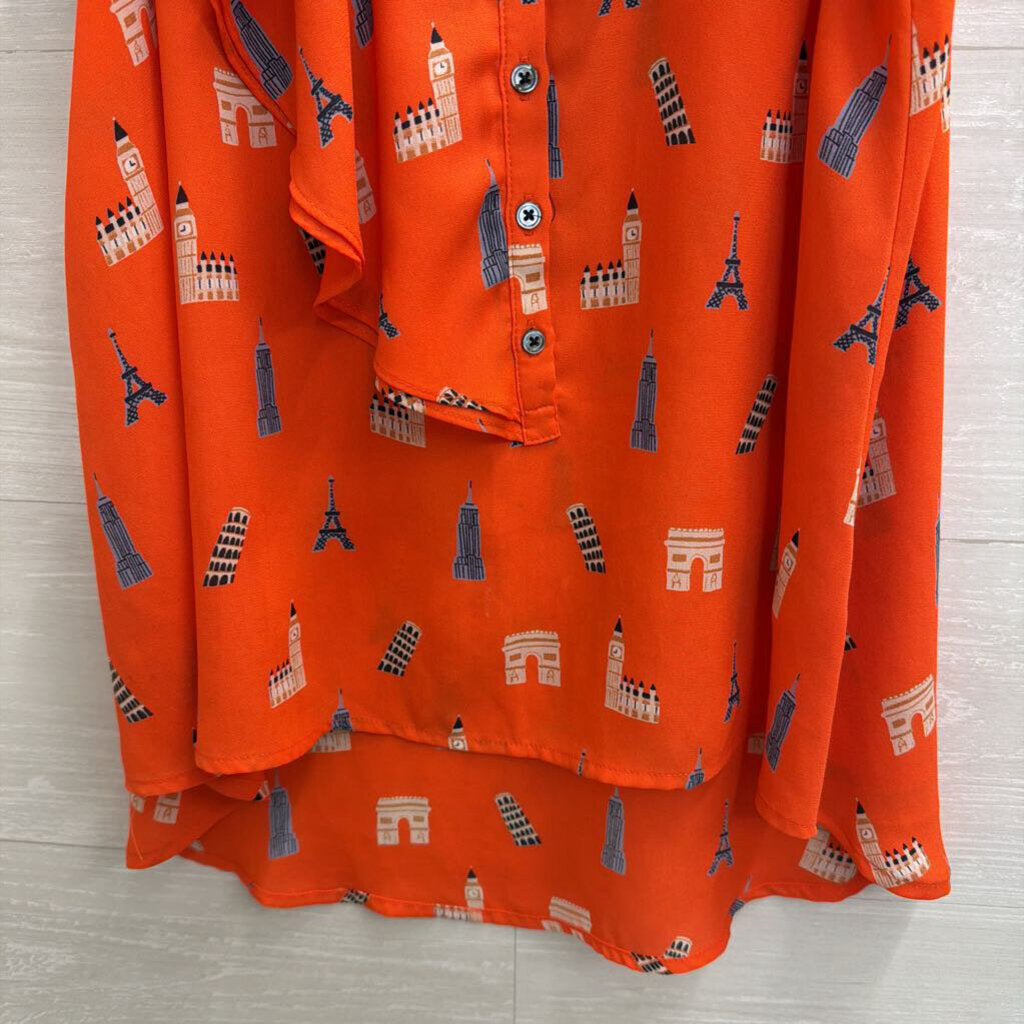 Maeve Orange/ Multi Europe Landmark Sleeveless Top 0 Petite
