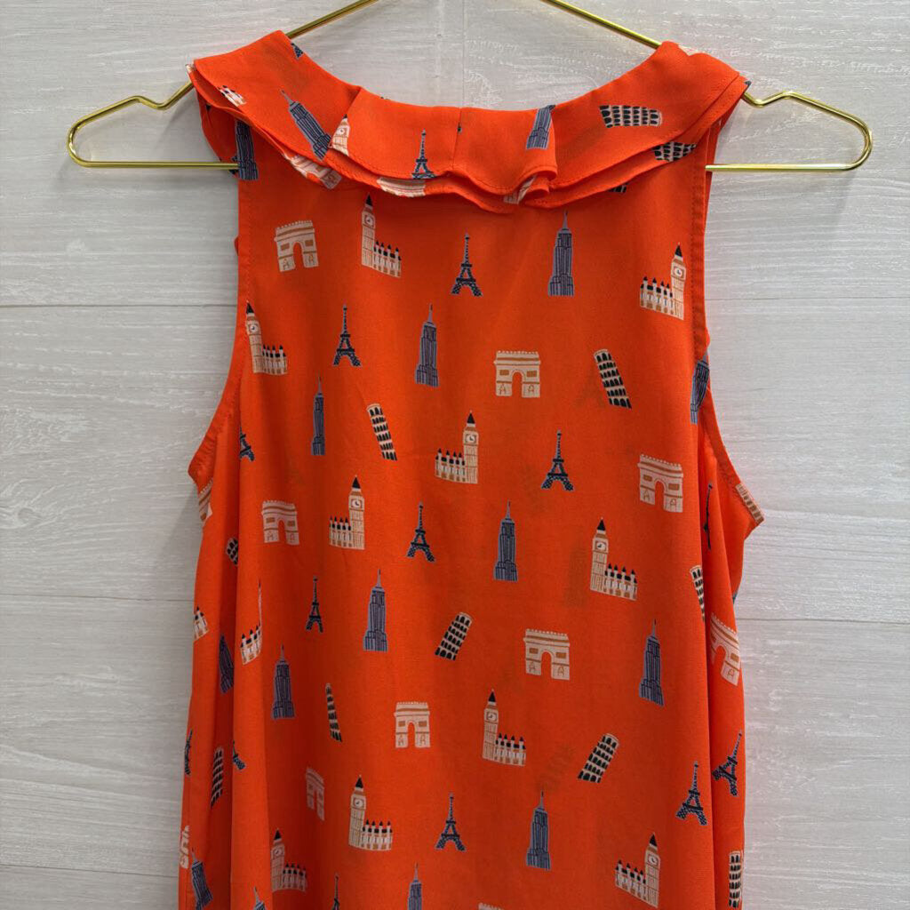 Maeve Orange/ Multi Europe Landmark Sleeveless Top 0 Petite