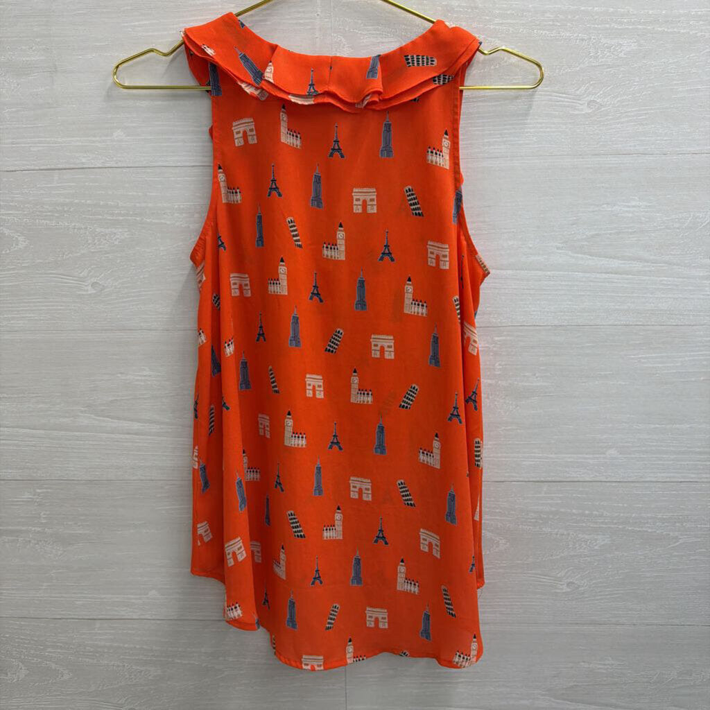 Maeve Orange/ Multi Europe Landmark Sleeveless Top 0 Petite
