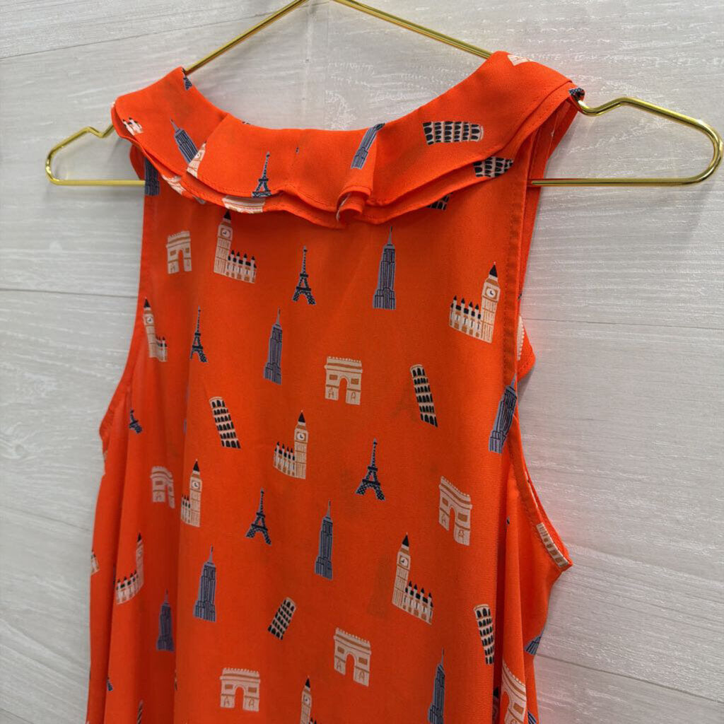 Maeve Orange/ Multi Europe Landmark Sleeveless Top 0 Petite
