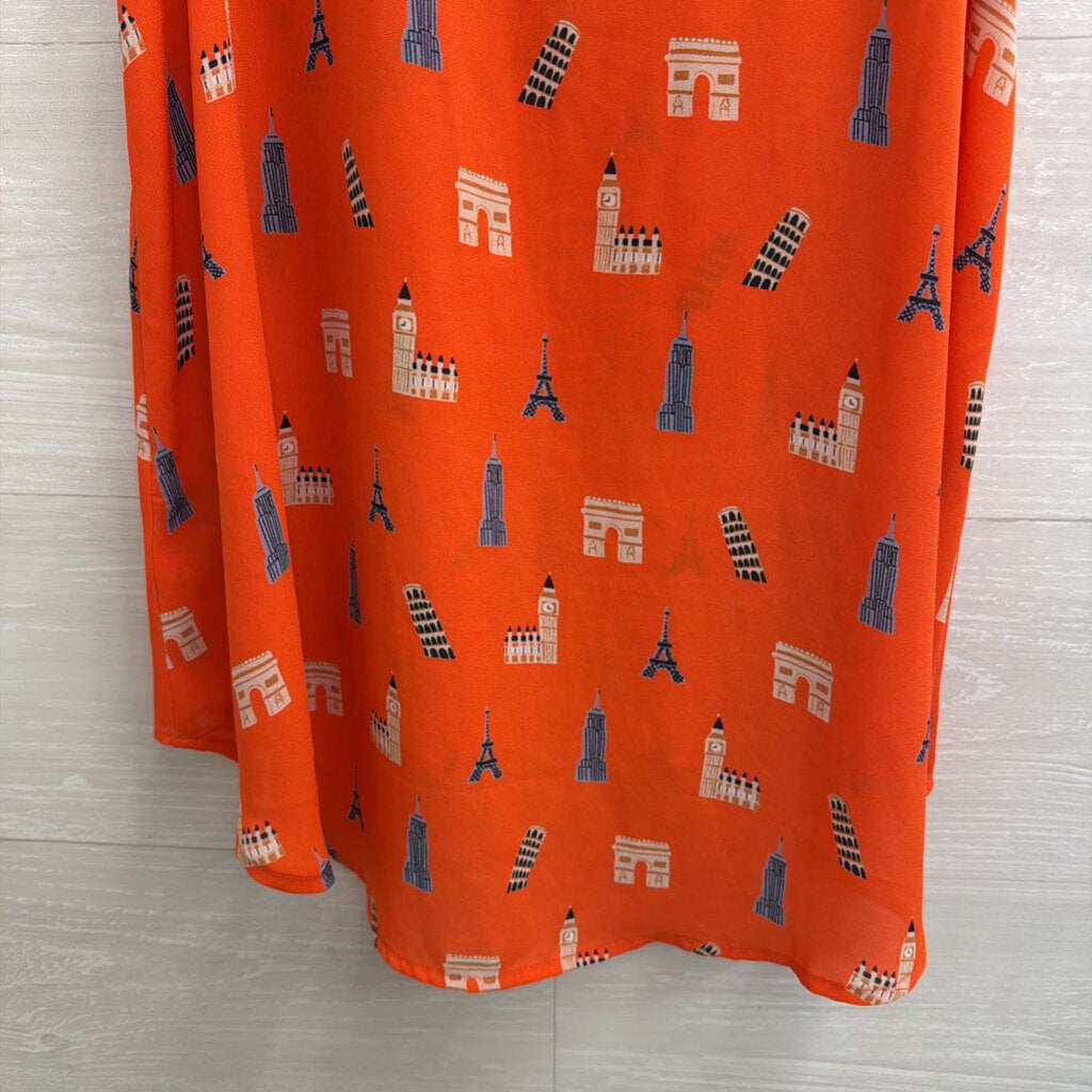 Maeve Orange/ Multi Europe Landmark Sleeveless Top 0 Petite