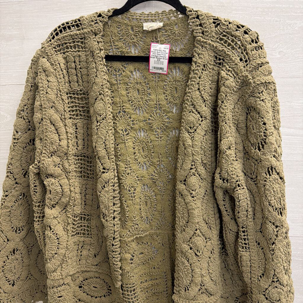 POL Green Soft Crochet Knit Open Front Cardigan Sweater Small/ Medium