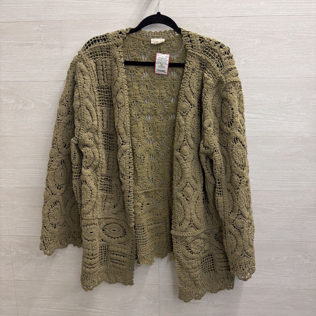 POL Green Soft Crochet Knit Open Front Cardigan Sweater Small/ Medium