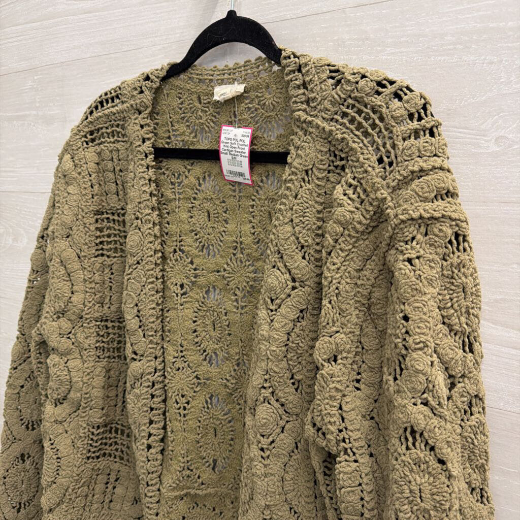 POL Green Soft Crochet Knit Open Front Cardigan Sweater Small/ Medium