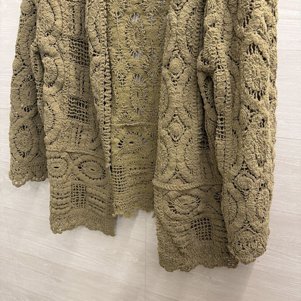 POL Green Soft Crochet Knit Open Front Cardigan Sweater Small/ Medium