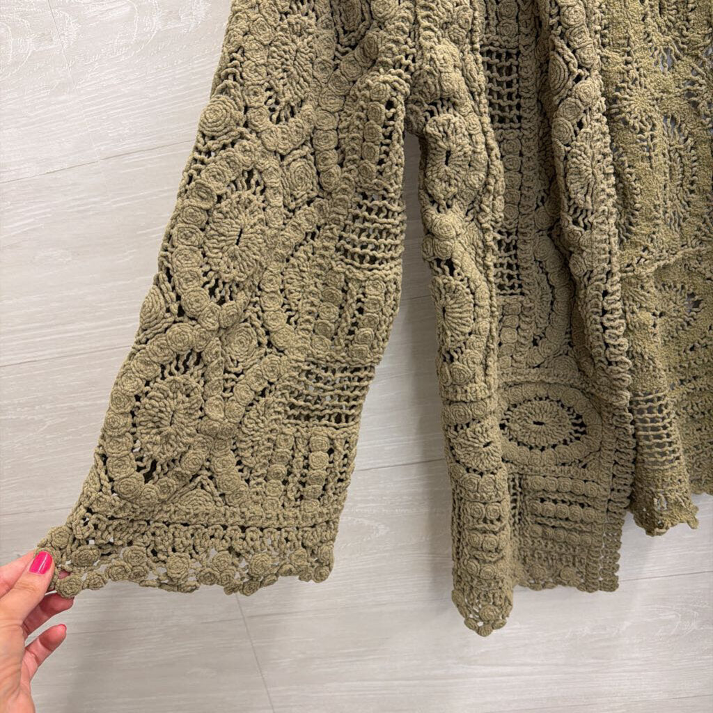 POL Green Soft Crochet Knit Open Front Cardigan Sweater Small/ Medium