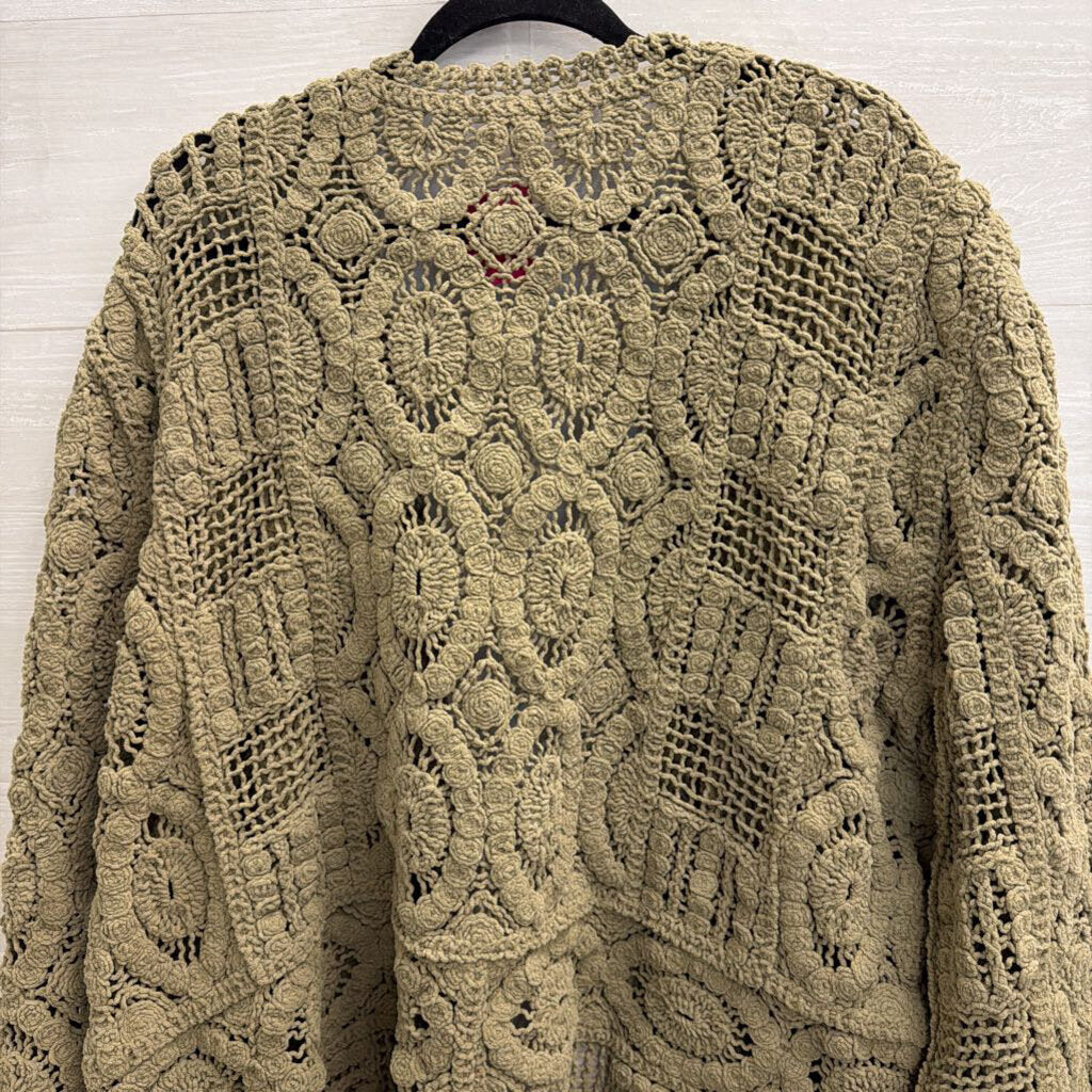 POL Green Soft Crochet Knit Open Front Cardigan Sweater Small/ Medium