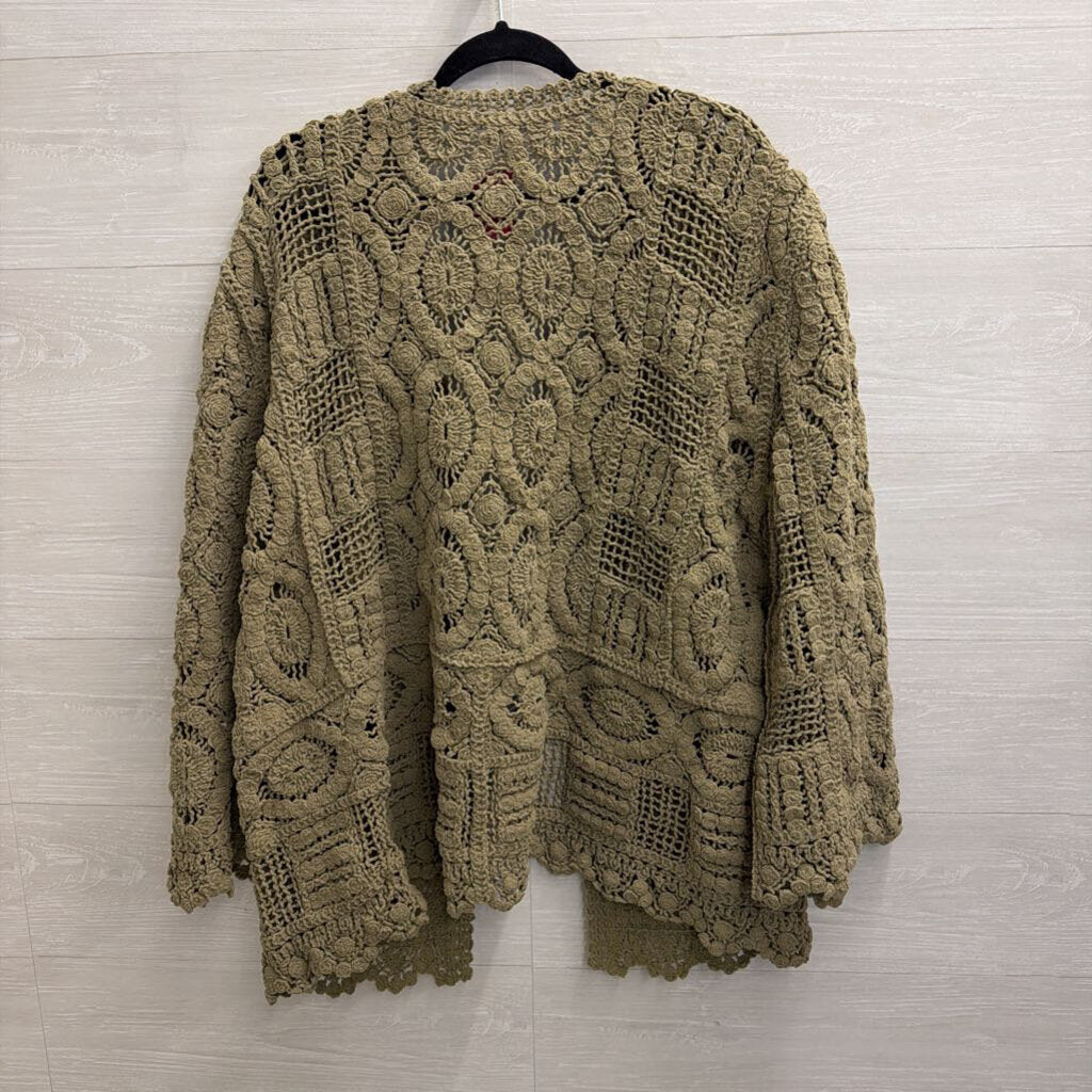 POL Green Soft Crochet Knit Open Front Cardigan Sweater Small/ Medium