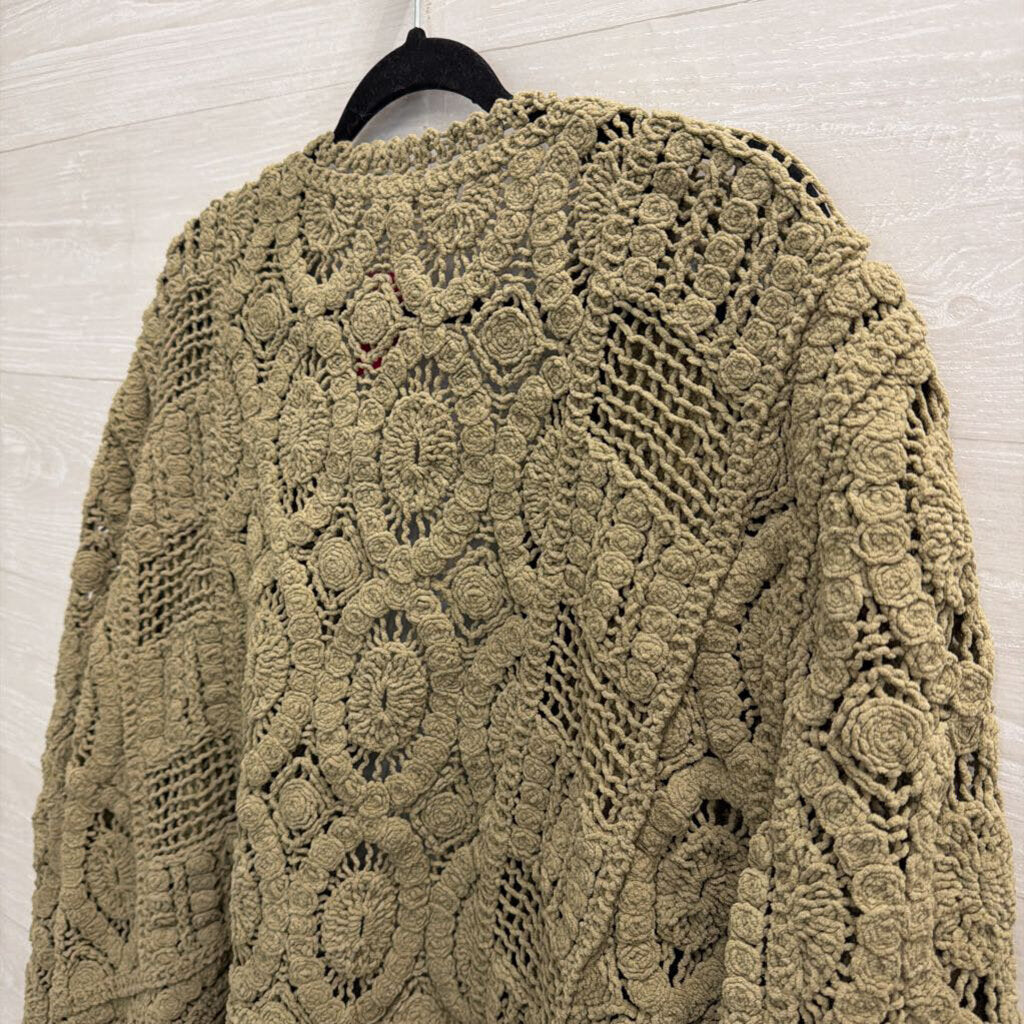 POL Green Soft Crochet Knit Open Front Cardigan Sweater Small/ Medium