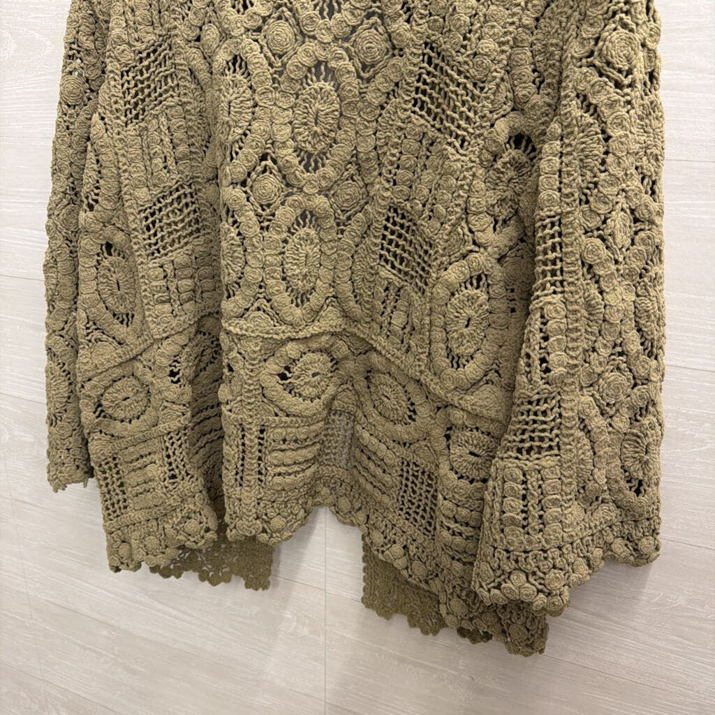 POL Green Soft Crochet Knit Open Front Cardigan Sweater Small/ Medium