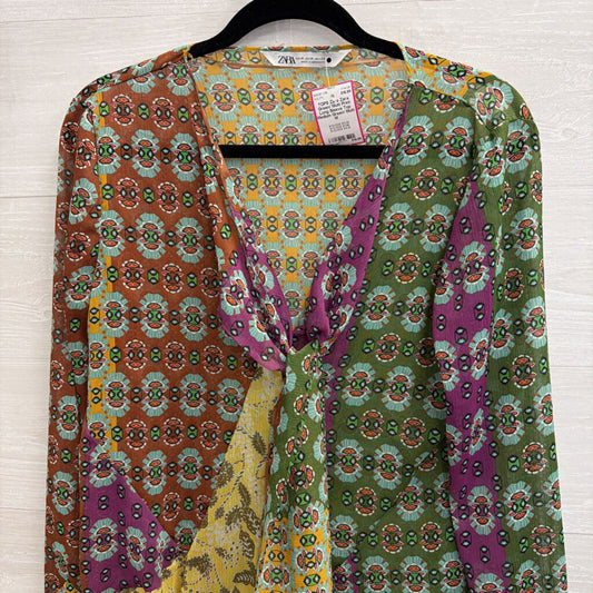 Zara Green/ Multi Print Long Sleeve Top Medium
