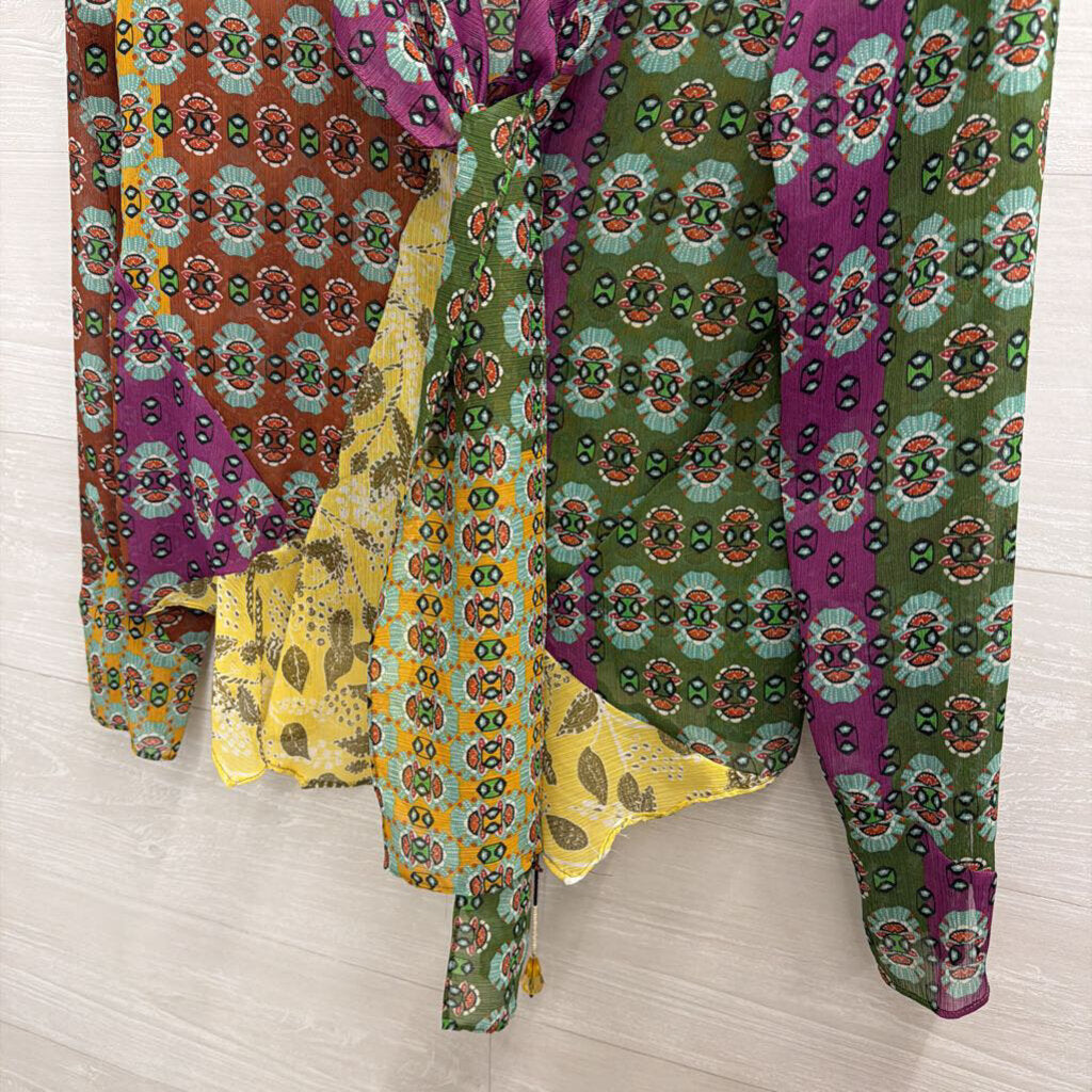 Zara Green/ Multi Print Long Sleeve Top Medium