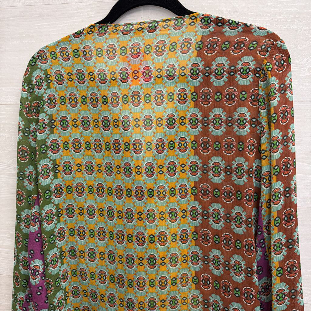 Zara Green/ Multi Print Long Sleeve Top Medium