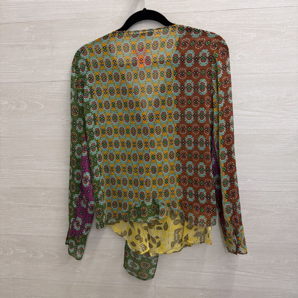Zara Green/ Multi Print Long Sleeve Top Medium